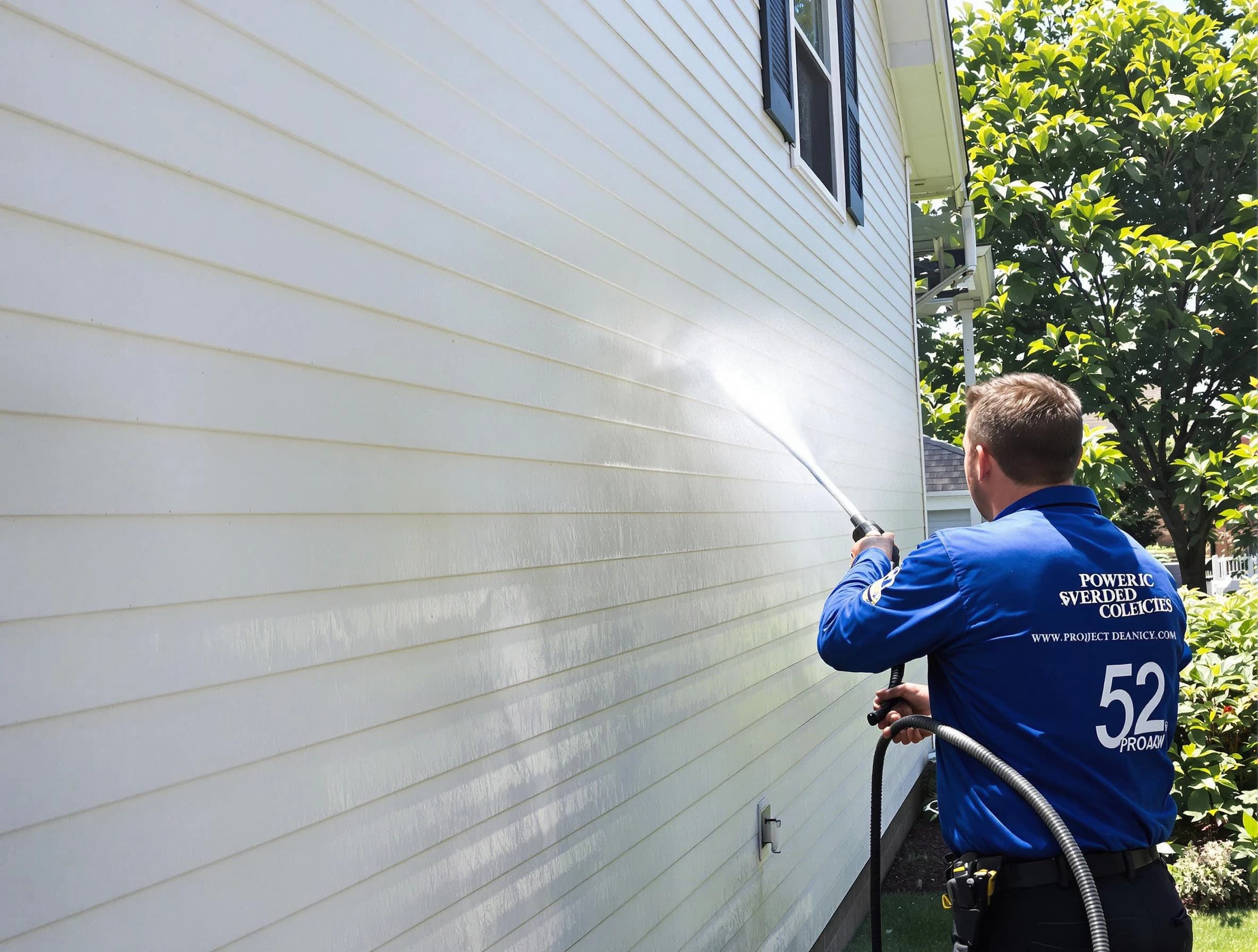 A Willowick Power Washing technician power washing a home in Willowick