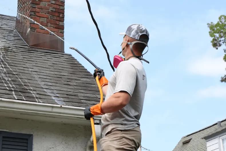 Willowick Power Washing professional performing gentle roof washing service in Willowick