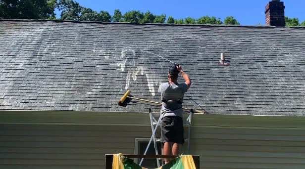 Before and after results of roof washing by Willowick Power Washing in Willowick